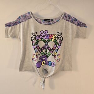 Miss Understood Love Peace Girls Top Shirt Size XL Knot Tie Vintage Y2K